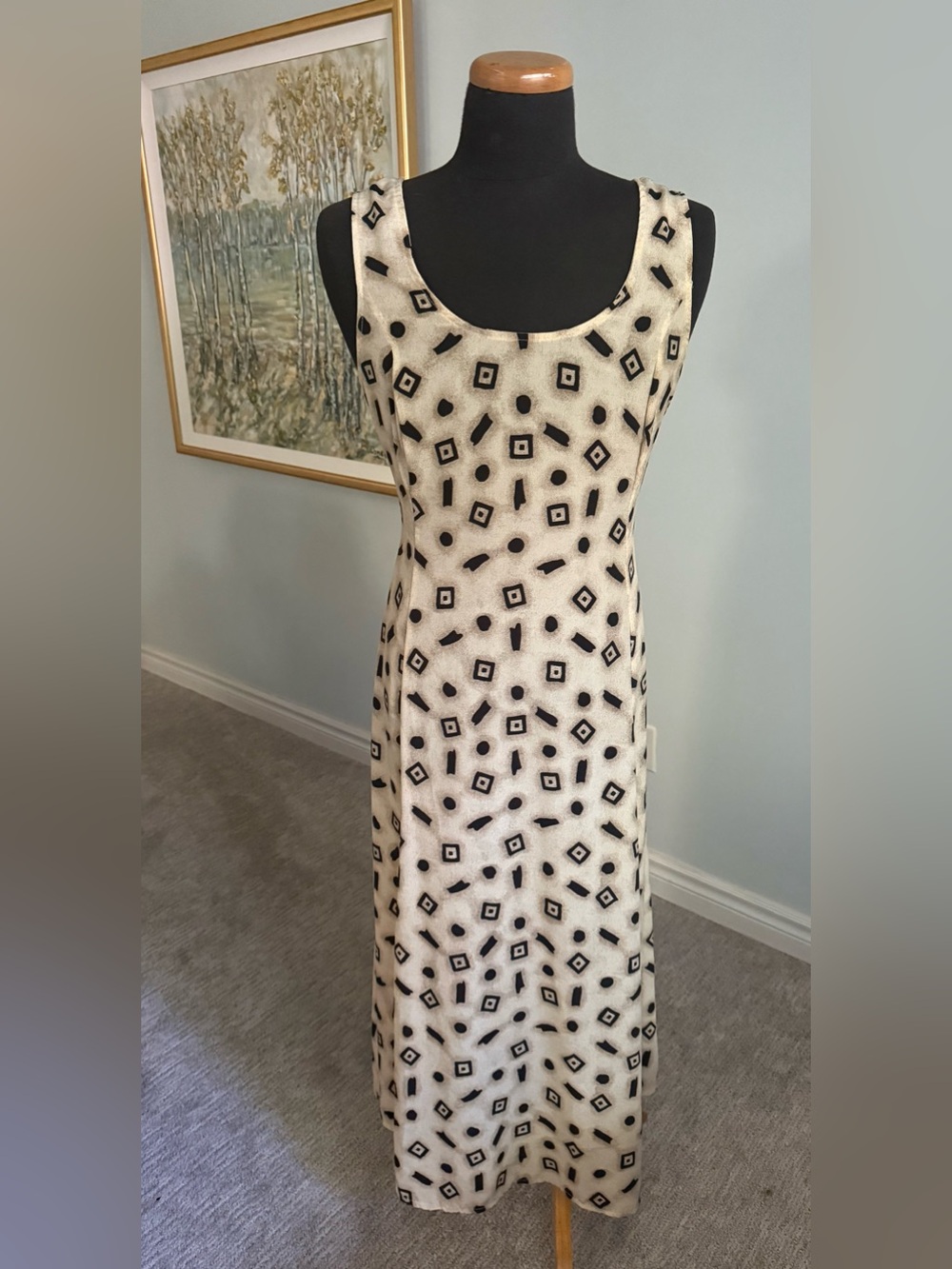 Jaclyn Kelly Vintage Geometric Sleeveless Maxi Dress 90s Minimalist XL